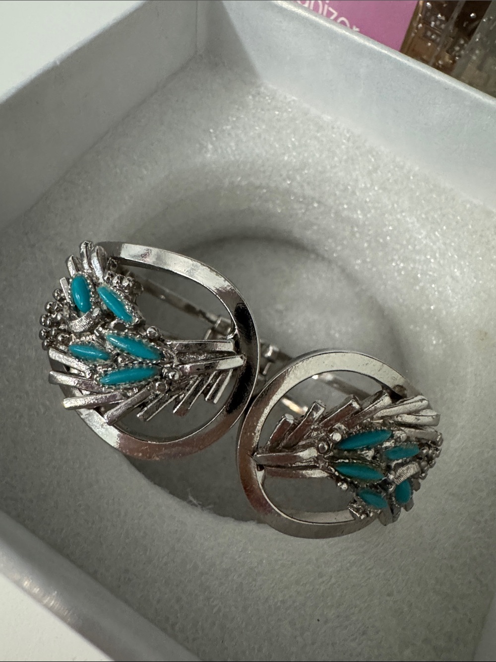 Silver and Turquoise Clip-On Earrings - Women Jewelry